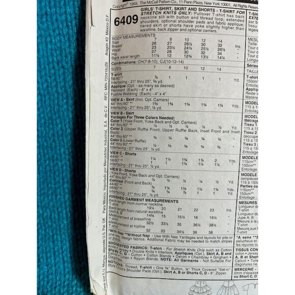 McCalls Sewing pattern 6409 Girls t-shirt shorts tiered skirt vintage 1980s - Picture 4 of 5